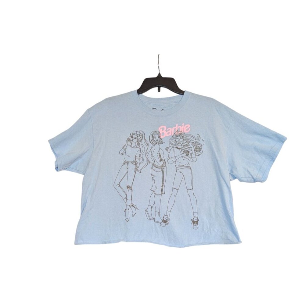 Barbie Graphic Crop Top Light Blue L 100% Cotton By Hybrid Apparel Mattel